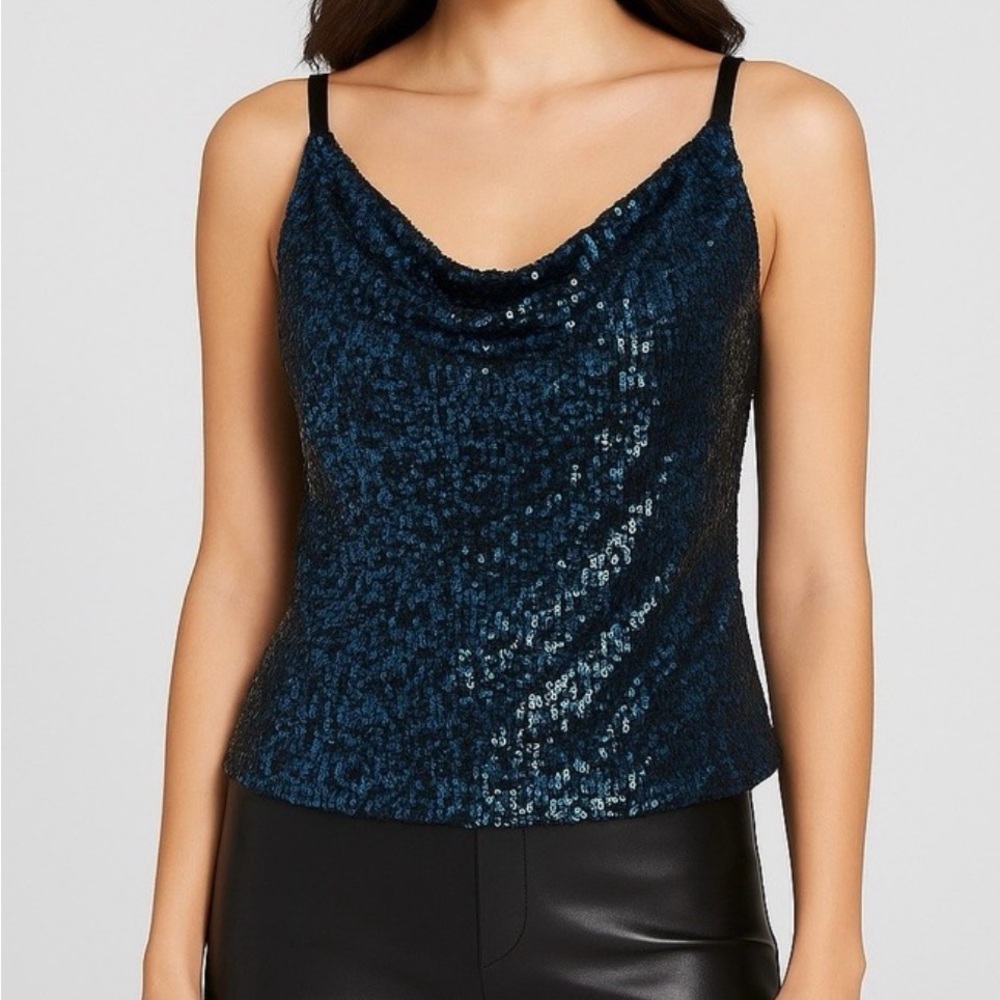 Sequin Cowl Neck Top - Blue